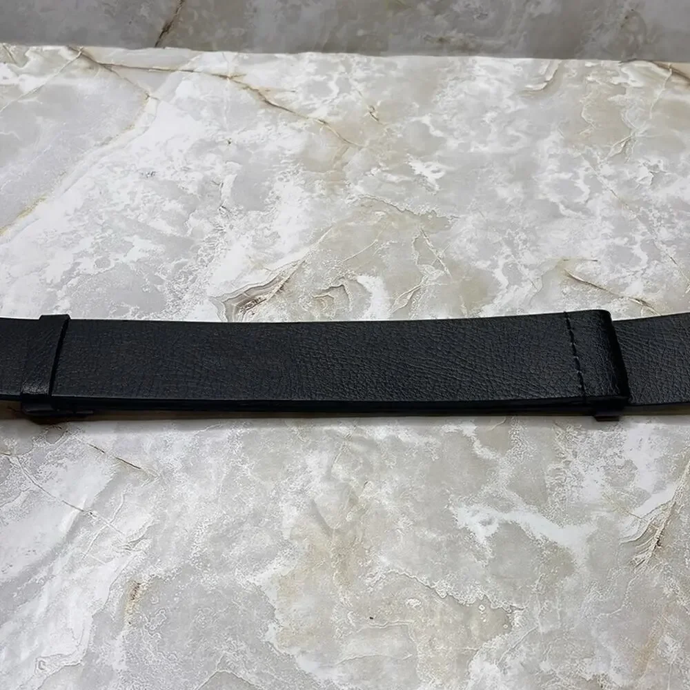 Chico’s Black Leather Contemporary Slide Belt with Silvertone Geometric Buckles